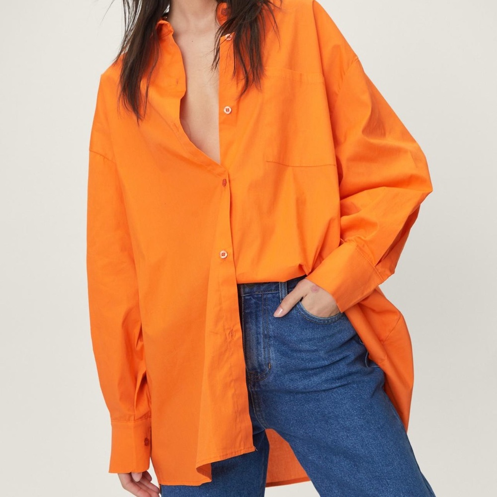 NEVER WORN Nasty Gal Orange Poplin Shirt